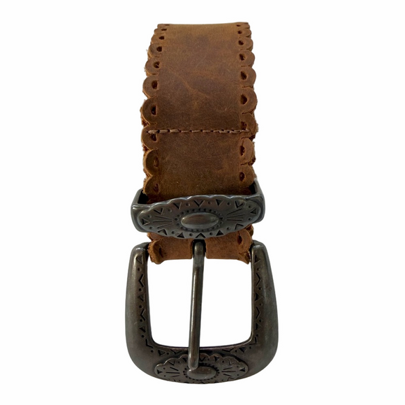 Leatherock Brown Suede Leather Belt Decorative Antique Silver Toned Buckle main image 8